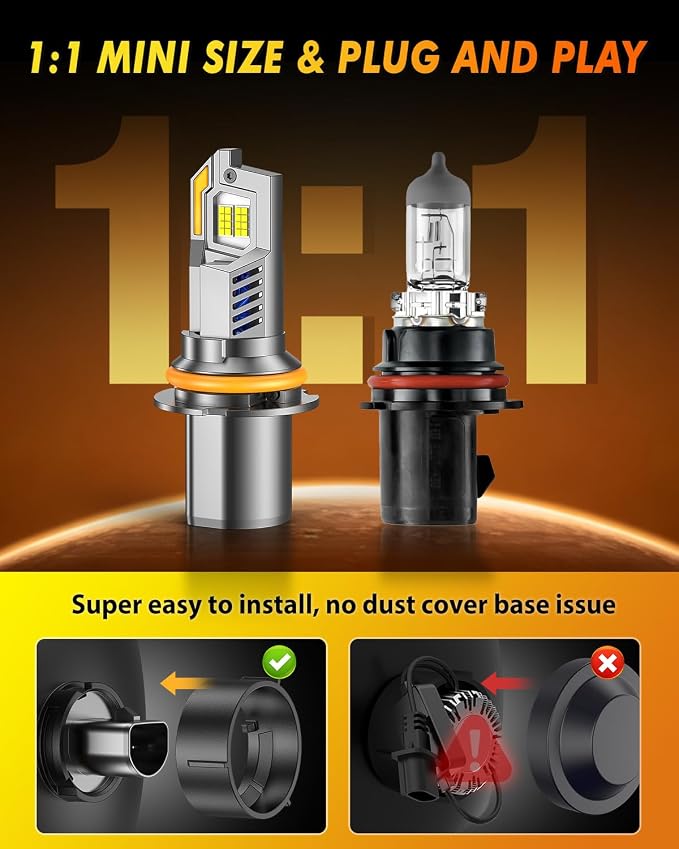 Termitor 9007/HB5 Light Bulbs, 100,000LM 15X Ultra Brightness, 1:1 Halogen Size, 6500K Cool White, Canbus Ready, 9007 Fog Off-Road Light Bulbs, Plug and Play, Pack of 2