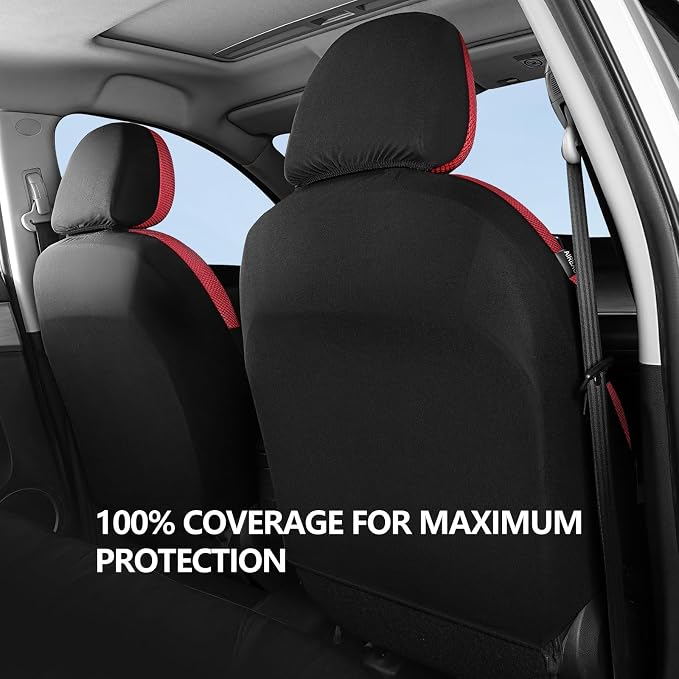 HChengkikz Front Car Seat Covers, Air Mesh, Breathable (Black + Red) | Airbag Compatible, Automotive Comfort Protection, Universal Fit for Most Cars,Trucks,SUVs