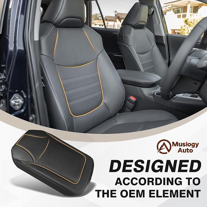 Muslogy Center Console Armrest Cover Fit for Toyota RAV4 2019-2025 Accessories, Comfort Armrest Pad Console Lid Cushion Vegan Leather Regular Thick