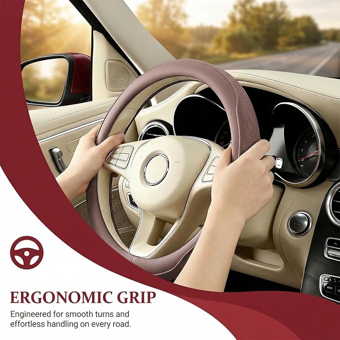 Car Steering Wheel Cover, Breathable Anti-Slip Vehicle Steering Wheel Protector with Inner Ring, Automotive Interior Protective Accessories, Universal for SUV RV Truck (Rose Pink)