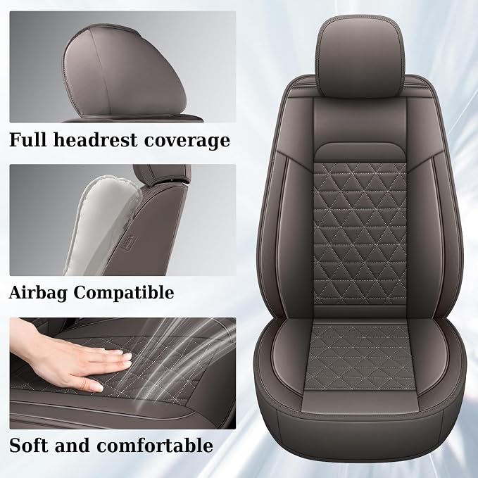 Coverado Leather Car Seat Covers, Waterproof Dooge Ram 1500 Seat Covers Compatible with 2002-2026 Dodge Ram 1500 2500 3500 with Flat Bench (Full Set, Coffee)