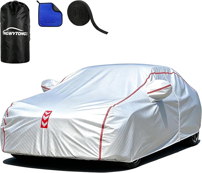 Car Cover for Sedan, Waterproof All Weather Heavy Duty, 360° Underbody Wrap Windproof Design, Quick Install Outdoor Vehicle Cover, Fits 194-208 in