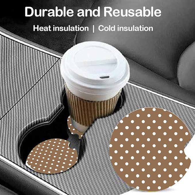 Ceramic Car Coasters – Absorbent Car Cup Holder Coaster Set for Women, Cute Aesthetic Car Accessories for Girls, 2 Pack (Tobacco Brown)