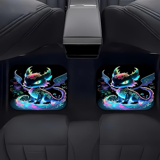 Universal Fit Car Floor Mats Set of 4Pcs, Iridescent Dragon Print All-Weather Front Rear Car Carpet Mats, Non-Slip Car Floor Mat Car Accessories for Automotive Trucks SUV Sedans Vans