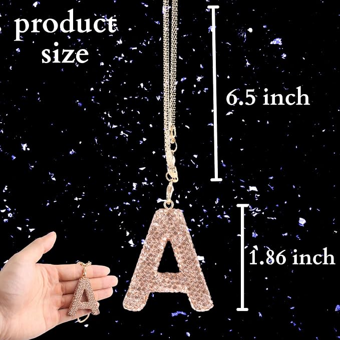 Bling Car Accessories for Women Letter Charm, Rainbow Crystal Rearview Mirror Pendant, Cute Diamond Rhinestone Car Decor, Lucky Gift for Women(A, Champagne Gold)