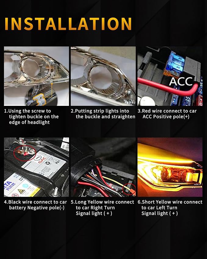 Qasim Sequential LED Strips APP Bluetooth Control RGB Multi Color Headlight 24Inch LED Daytime Running Lights Flexible DRL Tube Strip 12V 2-Pack