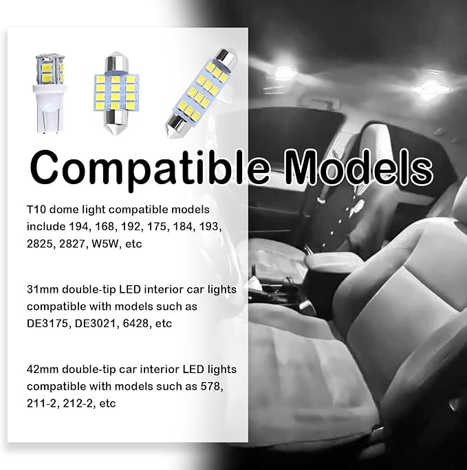 24PCS Interior Car Lights LED Kit,Super Bright 6500K Interior Dome Light for Side Marker/Map/License/Trunk Light,Upgrade T10/31mm/42mm Car Lights Interiors Kit with Pry Tool (White)