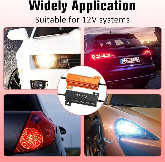 4Pcs 50W 6Ohm Load Resistors LED Turn Signal, LED Load Resistor Kit for Fix LED Bulb Fast Hyper Flash Turn Signal Blink Error Code (Black)