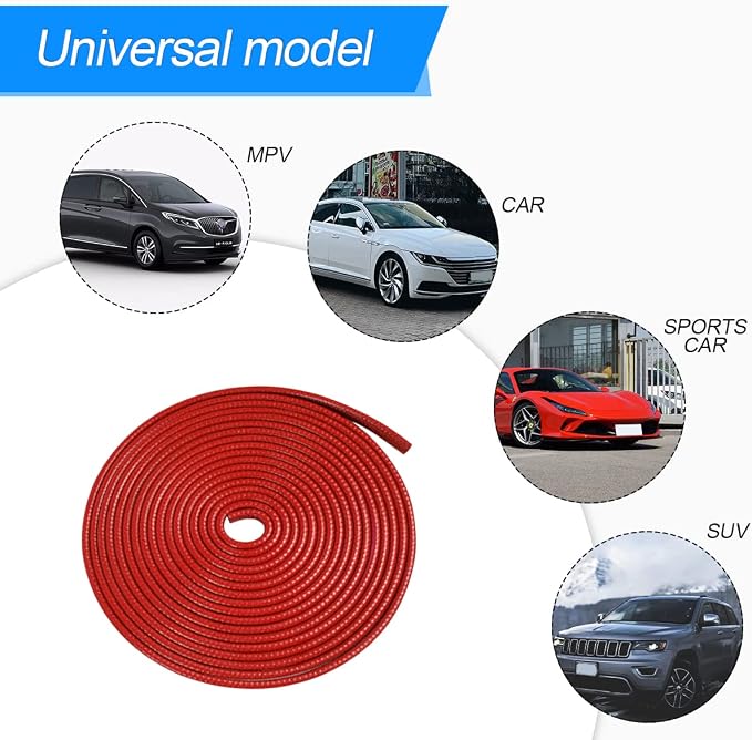 Car Door Edge Guards, 16Ft Universal Rubber Seal Protector U Shape Edge Trim Car Door Edge Protection for Most Car, Aluminum Boat Edge Guards (Red/16FT) | Universal fit, most cars/SUVs/trucks, rubber seal, press-on channel, no glue, check thick strips,...
