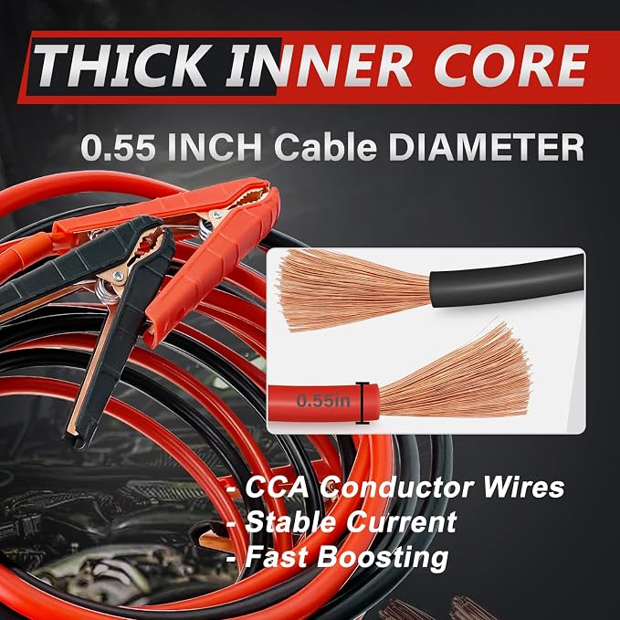 0 Gauge 25FT Jumper Cables, Heavy Duty Jumper Cables for Car Van Truck, Commercial Grade 3000AMP Automotive Booster Cables for Jump Starting Dead or Weak Batteries, With Storage Bag & Gloves