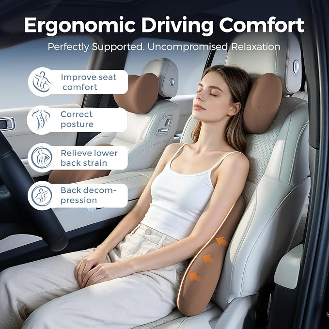 BABUR Ergonomic Memory Foam Lumbar Support Pillow for Car, Back Pain Relief | Ergonomic 100% Memory Foam, Back Pain Relief, Comfort Lower Back Support for Office Chairs, Car Seat, Wheelchair
