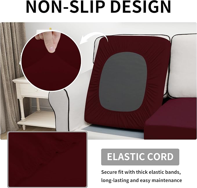 Easy-Going Waterproof Chair Cushion Cover, Non-Slip Leakproof Sofa Seat Cushion Slipcovers, Quilted and Stretch Furniture Protector for Dogs, Pets (1-Piece Chair Cushion, Wine)