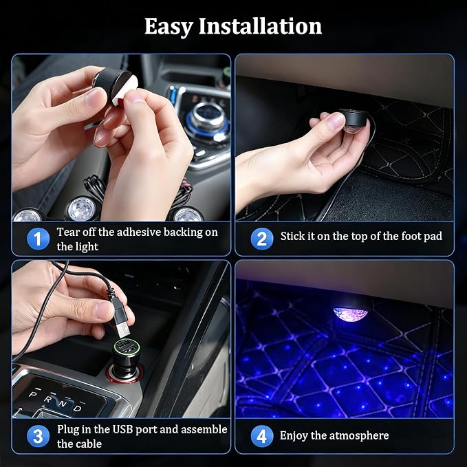 Car Interior LED Lights,4 in 1 RGB APP Control Automotive Under Dash Neon Ambient Lighting with USB Port,Music Sync Auto Footwell Lamp,Car Interior Atmosphere Light