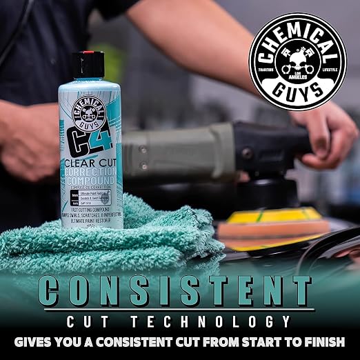 Chemical Guys, C4 Clear Cut Correction Compound for Paint Defects, 16 oz | Pro compound cuts swirls, holograms and scratches from clear coat, leaving a smooth, glossy, correction-ready finish
