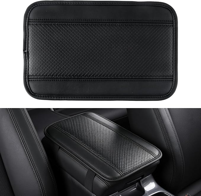Amiss Car Center Console Cover, Upgraded Leather Car Armrest Cushion, Universal Waterproof Cushion Pad, Non-Slip Car Interior Accessories, Fits Most Sedans SUVs Trucks (Black Line)