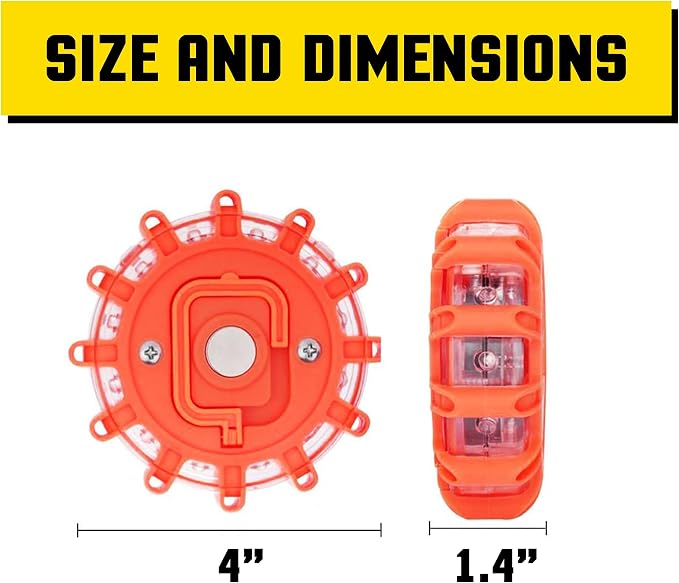ZeroDark Road Flares LED Flashing Warning Light Emergency Roadside Safety Disc Highlights With Magnetic Base & Hook For Vehicles & Boat 1Pack