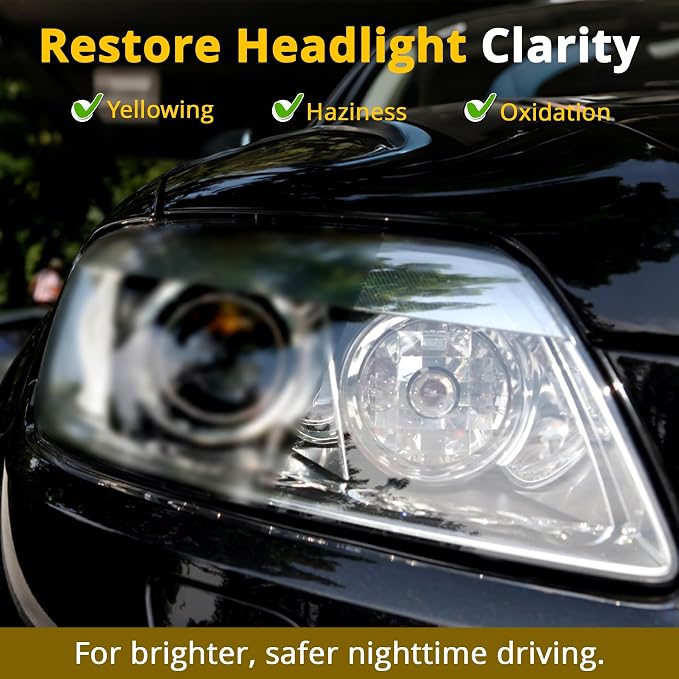 Headlight Restoration Kit, Headlight Cleaner and Restorer Kit - 3-Step System, Restores Clarity, Removes Yellowing, Oxidation & Haze, Long-Lasting UV Protection (1)