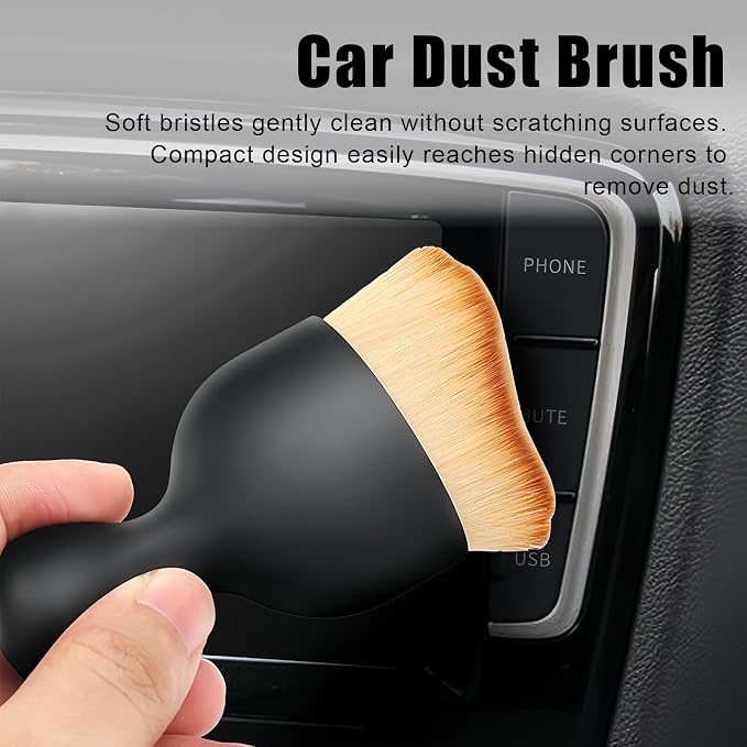 Car Cup Coasters, Silicone Cup Holder Insert (4 Pack) with Auto Detail Brush (2 Pack), Non-Slip Raised Edge Spill Guard Car Interior Accessories, Universal for SUV, Sedan, Truck (Black)