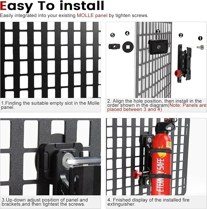 Molle Panel Fire Extinguisher Mount - Tactical Car Quick Release Fire Extinguisher Bracket Accessories Mounting Bracket Kits Fits 1-2 in Slots Holes for Trucks Vehicles Gear Molle Accessories