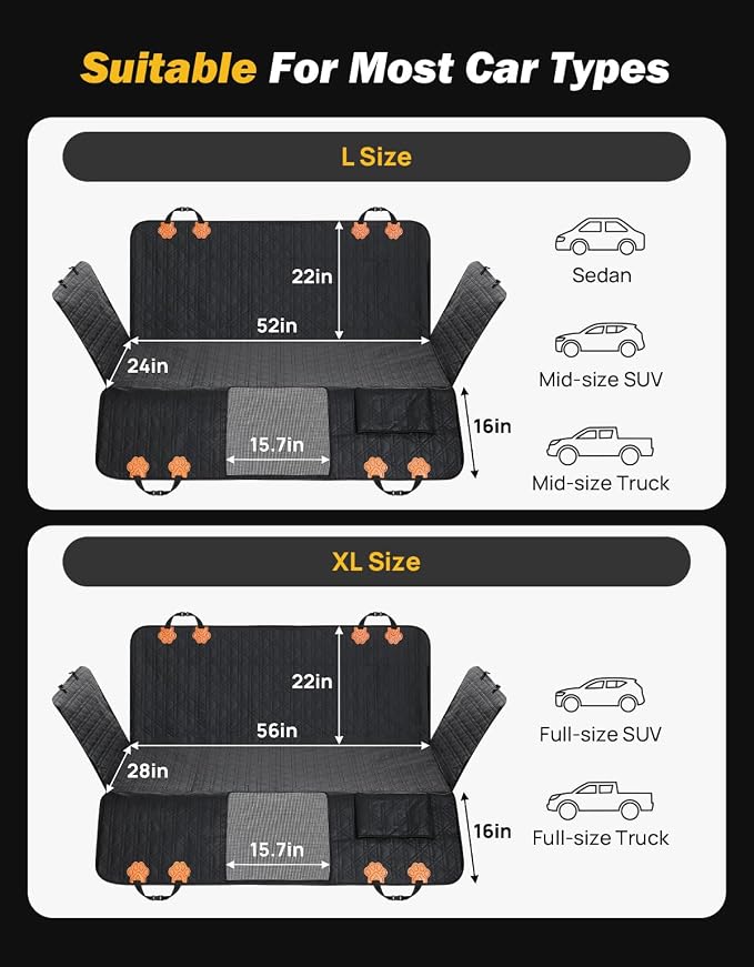 JOYTUTUS Back Seat Extender for Dogs, PU Leather Dog Car Seat Cover with Hard Bottom, Dog Hammock with Mesh Window, Dog Car Seat Cover for Full Size Truck&SUV, Holds 440 lbs