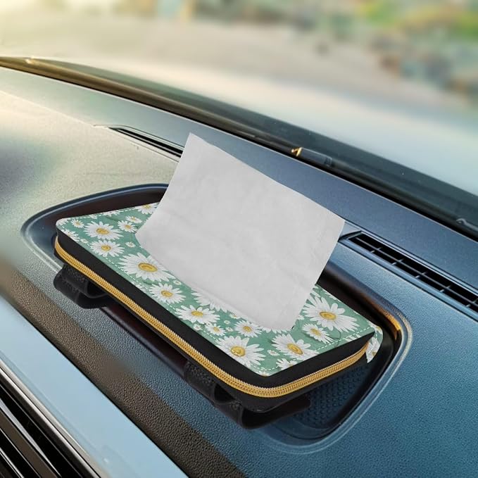 Daisy Flower Car Leather Car Tissue Holder for Car Sun Visor Tissue Box Holder PU Leather Car Visor Accessories Easy to Install