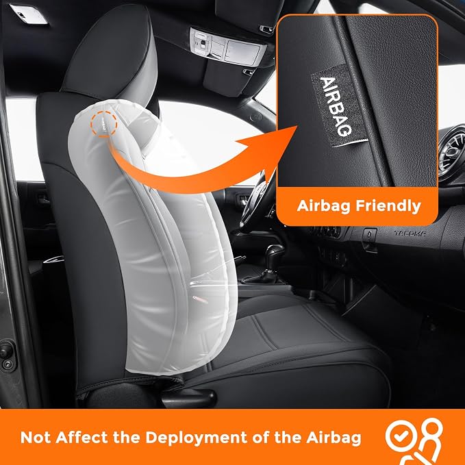 DrCarNow for Toyota Tacoma Seat Covers 2016 2017 2018 2019 2020 2021 2022 2023, Leather Seat Covers for Trucks Crew Cab & Double Cab Waterproof for 3rd Gen Tacoma Accessories 2016-2023 Full Set Black