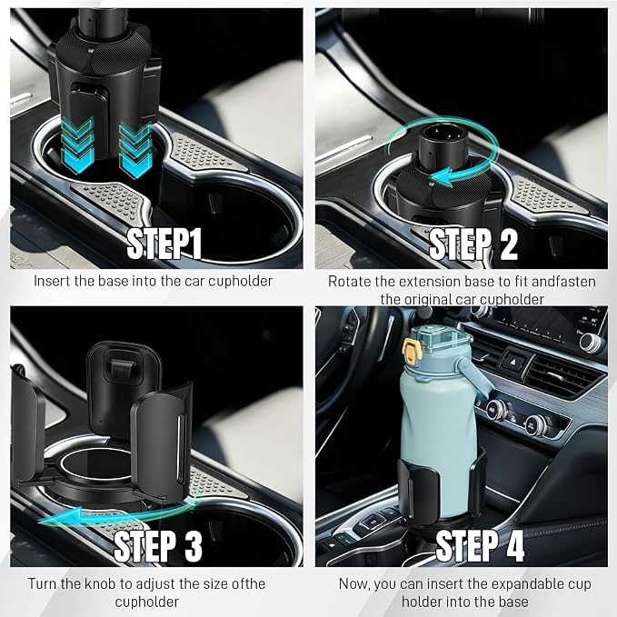 Car Cup Holder Expander, Auto Cup Organizer Expander Holder, Auto Insert Cup Holders with Adjustable Base, Automatic Car Cup Holder Expander Holds Large Water Bottles for Most Coffee Mugs
