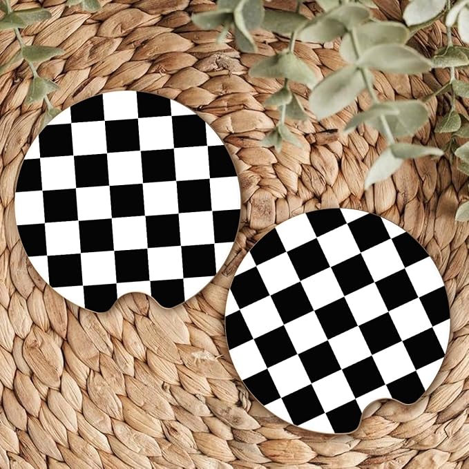 Ceramic Car Coasters – Absorbent Car Cup Holder Coaster Set for Women, Cute Aesthetic Car Accessories for Girls, 2 Pack (Black)