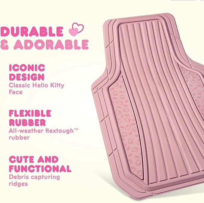 Hello Kitty Car Mats 4pc Floor Mats for Cars Trucks SUVs Pink Car Floor Mats for Women Men Accessories Rubber Heavy Duty Cute Non-Slip Always Front Rear Hello Kitty Cars Accessories Pink