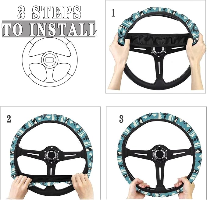 Wanyint Car Steering Wheel Cover, 15 Inch Soft Breathable Steering Wheel Protector for Women Men, Universal Fit for SUV Sedan Van Truck, Southwest Aztec Blue