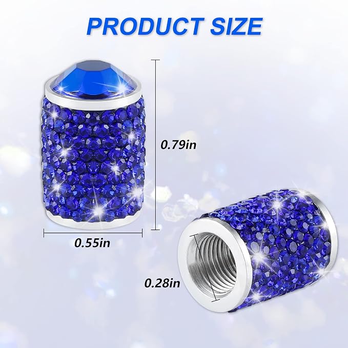 Alpmosn Car Wheel Tire Valve Caps, 4 PCS Bling Tire Valve Caps, Crystal Tire Caps Shinny Rhinestone for Women, Universal Car Dustproof Tire Valve Caps for Cars, Trucks, SUV and Motorcycles (Blue)