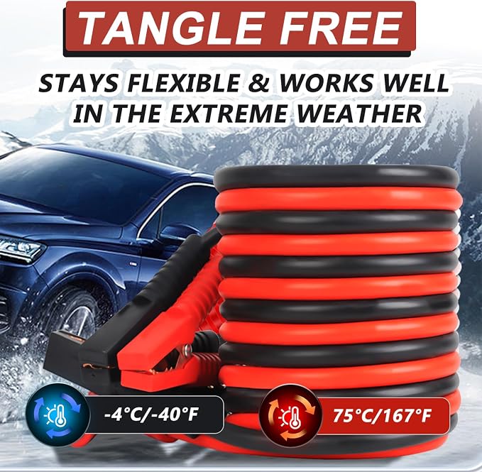 iMeshbean Heavy Duty Jumper Cable, 2/0 Gauge 20FT Automotive Booster Jumper Cables for 12V/24V Car, SUV &Truck Battery, with Strong Clamps & Thiekened Inner Core, Carry Bag and Gloves Included