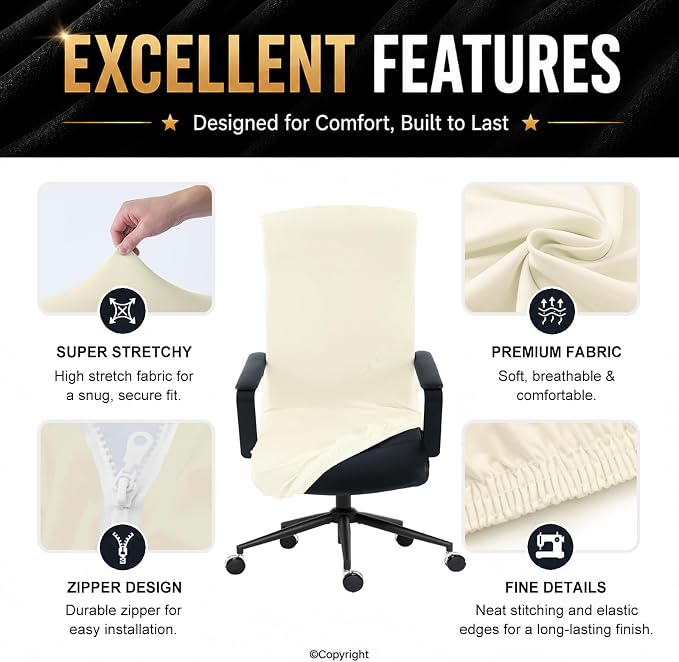 Elastic Computer Chair Cover with Durable Zipper - Protective Removable Washable Universal Office Desk Chair Seat Slip Cover - Stretchy Soft Anti-dust Desk Chair Seat Protector for Dogs, Cats, Pets