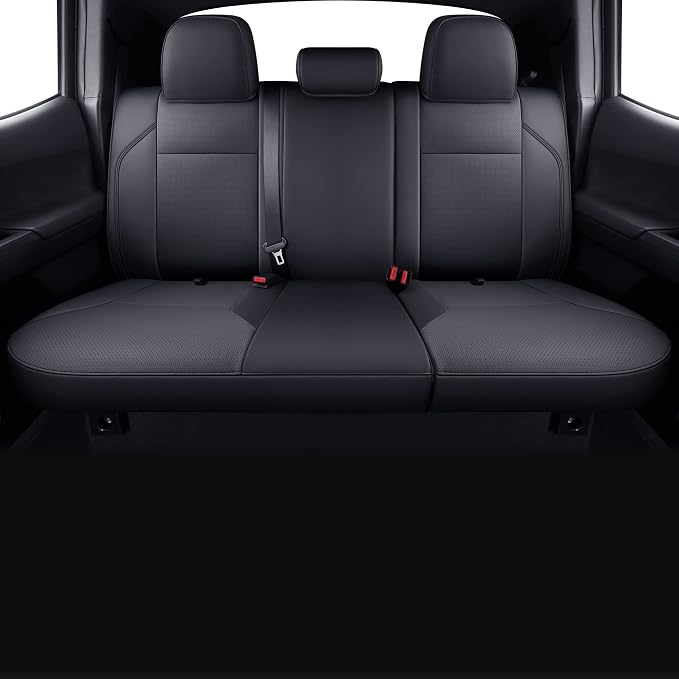 LUCKYMAN CLUB Rear Seat Covers Custom Fit for 2024 2025 Tacoma Crew Cab with Faux Leather (Black Rear)