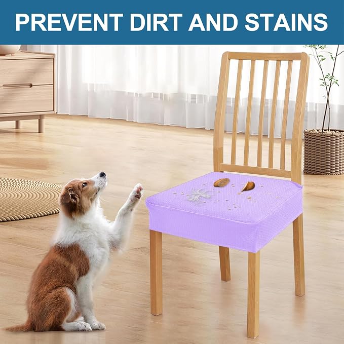 Smiry Waterproof Seat Covers for Dining Room Chairs Set of 4, Stretch Jacquard Removable Washable Chair Seat Slipcovers Protector, No Rear Covers, Lavender