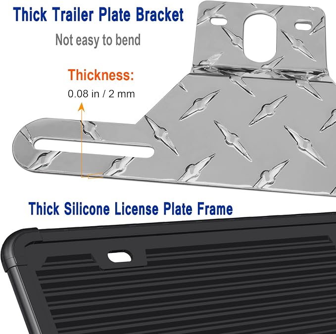Aootf Trailer License Plate Bracket, Aluminum Holder & Silicone Frame | for Truck/RVs/Boats, Universal License Plate Light Mounting Kit, With Screw Cap