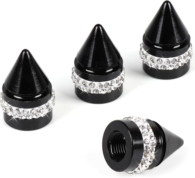 ToBeQueen Bling Tire Valve Caps, Handmade Crystal Rhinestone Dimand Tire Caps, 4 Pack Aluminum Alloy Universal Valve Stem Caps Bling Car Accessories for Women(White)