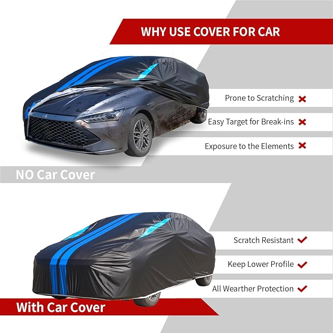 Car Covers for Automobiles, 6 Layers Car Cover Waterproof All Weather, Outdoor Car Cover Sun UV Rain Snow Wind Protection, Full Exterior Cover Fit for 181"(181 * 73 * 65 inch) SUV