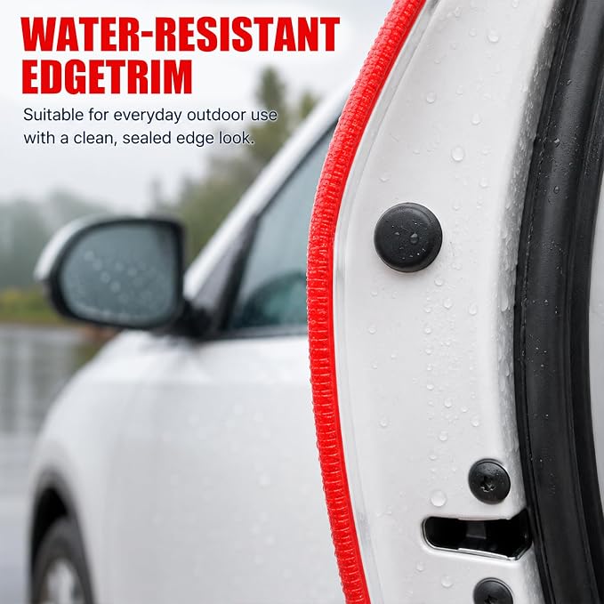 16.4 Ft Rubber Car Door Edge Guards, U Shape Edge Trim, Red | Flexible profile, cut to fit, parking ding shield, push on setup, fits most sedans SUVs trucks, automotive accessories
