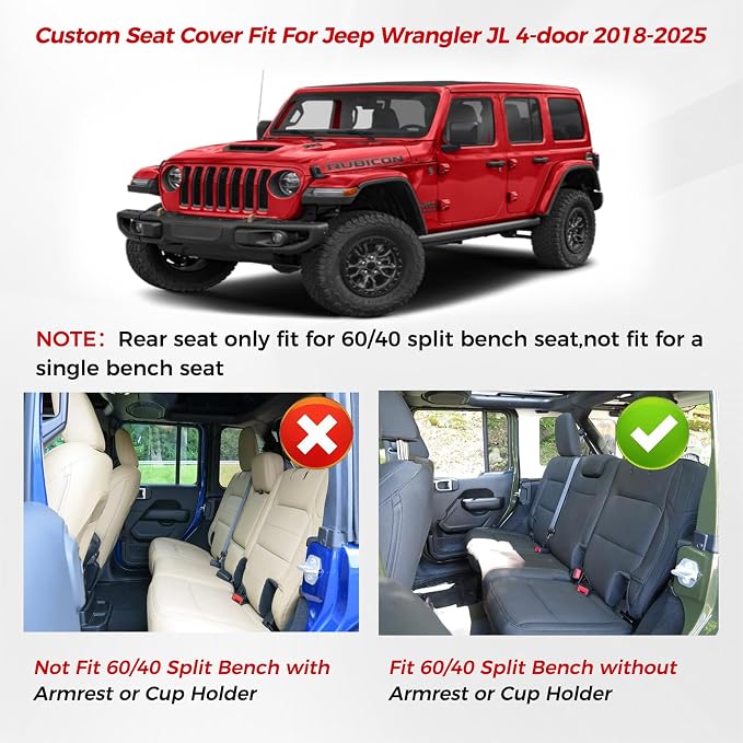 Huidasource Wrangler JL Seat Covers 4 Door, Waterproof Leather Car Seat Covers Full Set, Custom Seat Cushion Covers Fit for Jeep Wrangler JL 4-Door 2018-2026 Without Rear Cupholder (Full Set/Black)