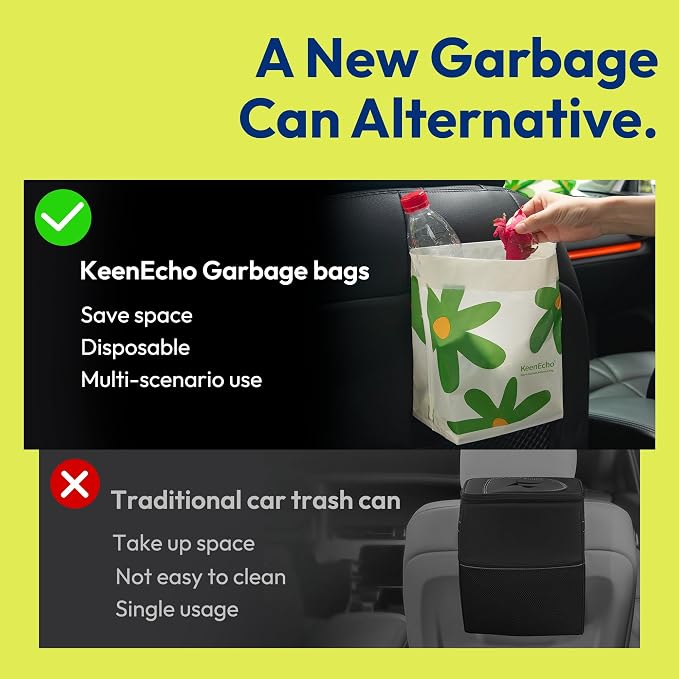 Disposable Car Garbage Bin Bags 60 PCS, Leak-proof Cleaning and Vomit Bags, Recycled HDPE, Easy Stick-On and Stand Design, Disposable Small Garbage Bags