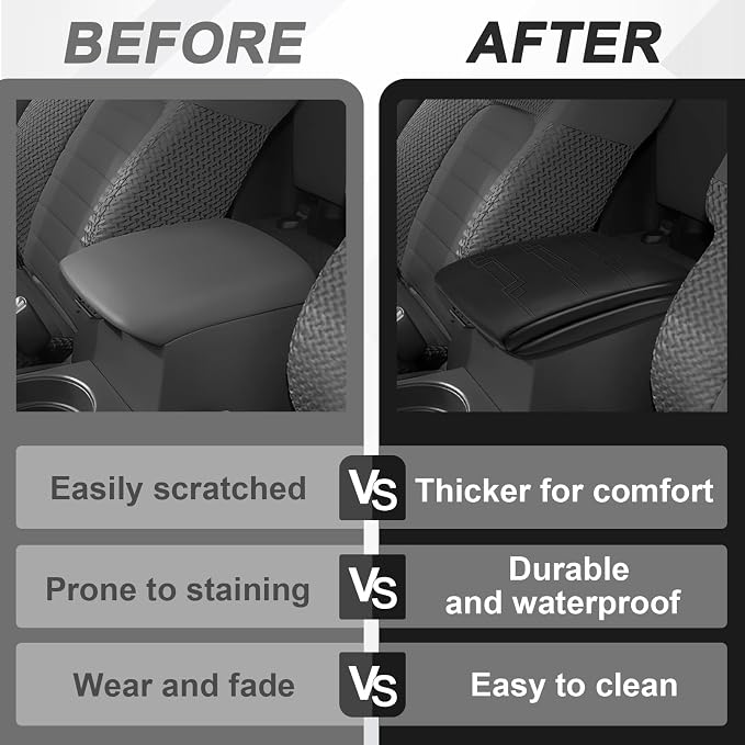 Muslogy Center Console Armrest Cover Fit for Nissan Frontier 2005-2021 & Xterra 2005-2015 Accessories, Comfort Armrest Pad Console Lid Cushion Vegan Leather 1-Inch Extra Thick