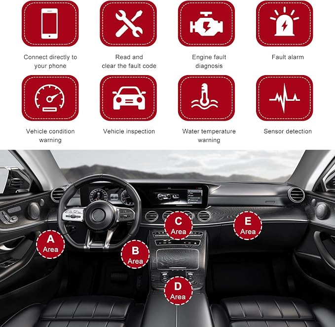 Bluetooth OBD2 Scanner for Car, OBD II Wireless Diagnostic Code Reader Bluetooth Scan Tool, Universal Professional Auto Engine Fault Diagnosis Tester Adapter, Car Accessories