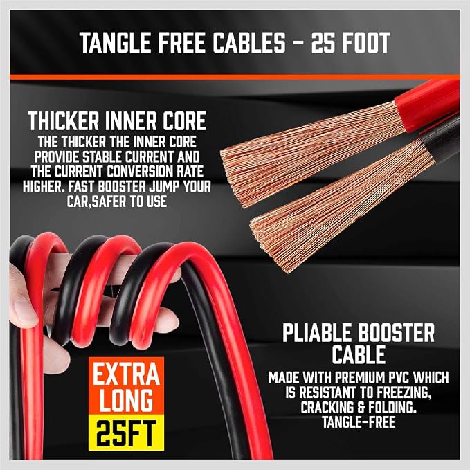 HORUSDY 25FT Jumper Cables, 1-Gauge 800A Heavy Duty Jumper Battery Cables 25 Ft Booster Jump Start, Reverse Polarity Protection - ETL Certified