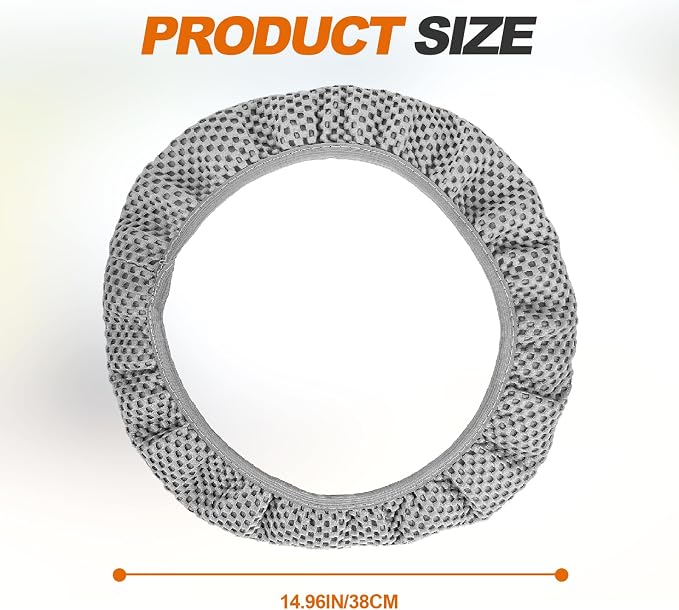 Car Elastic Stretch Steering Wheel Cover, Universal 15" Automotive Steering Wheel Protector, Microfiber Ice Silk, Breathable, Anti-Slip, Easy Carry, Car Accessories for Cars/SUVs/Vans/Truck (Grey)