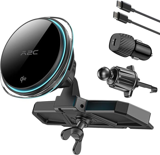 A2C Qi2 15W Wireless Car Charger CD Mount for MagSafe CD Slot | Air Vent | Magnetic Wireless Charger Phone Holder with TEC Thermoelectric Cooler, Fast Charging for iPhone 17 16 15 14 13 12 Series