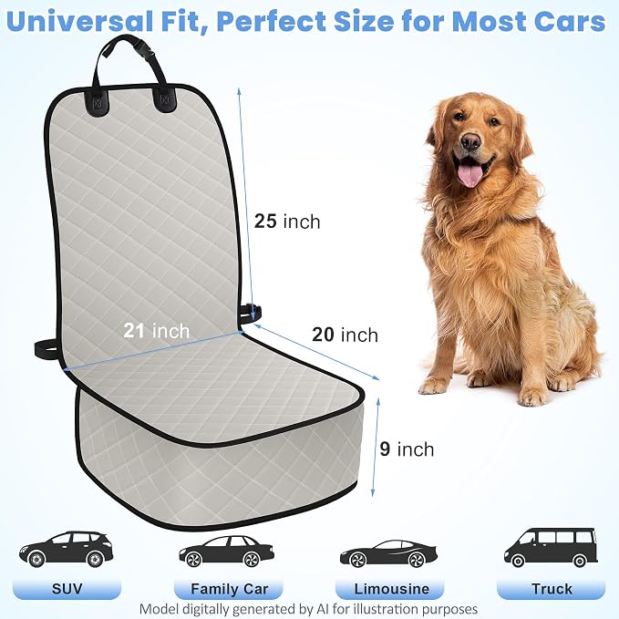 ELONGRIVER Dog Car Seat Covers, Waterproof Front Seat Cover for Dogs, Scratch-Proof, Nonslip Pet Passenger Seat Cover Protector, Universal Fit for Cars Trucks SUVs (Beige, Large Size)