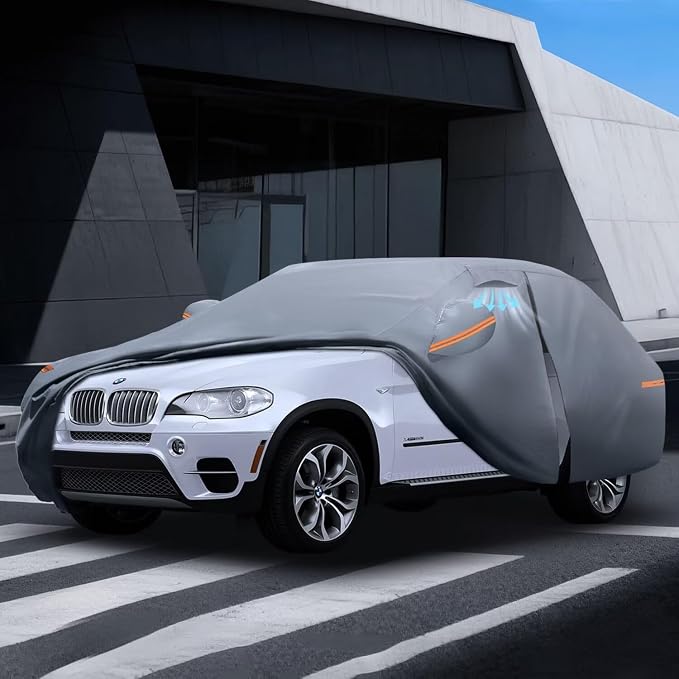 Waterproof BMW X5(2013-2026) Car Cover with Breathable Vents, [Upgrade] Premium Covers with Cotton Liner and Zipper Door, Sun Rain Snow Dust Uv Protection.(Gift with Towel)