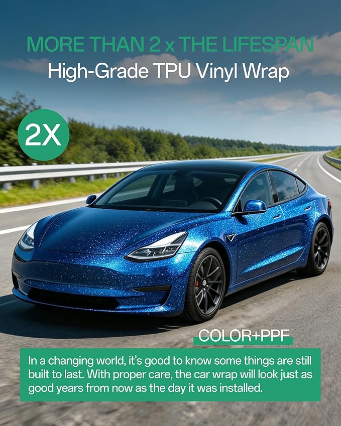 PPF, Dry Apply TPU PPF Vinyl Car Wrap Roll 1ft x 5ft, Paint Protection Vinyl Film (Gloss Cosmic Blue)