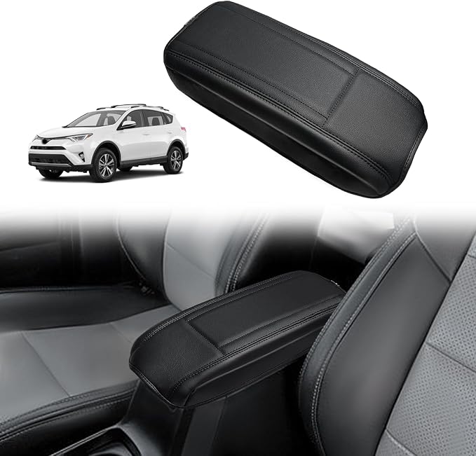 Muslogy Center Console Armrest Cover Fit for Toyota RAV4 2013-2018 Accessories, Comfort Armrest Pad Console Lid Cushion Vegan Leather Regular Thick